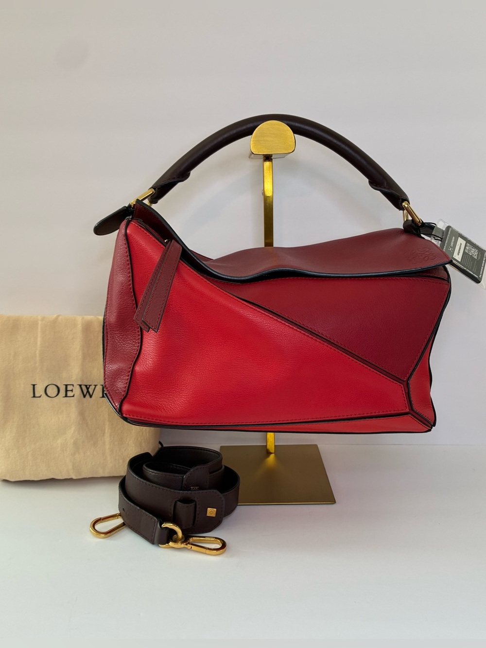 Loewe Medium Red Puzzle Bag Calf Skin Leather